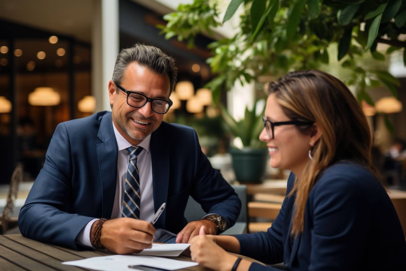 A man and woman in business attire arranging a short-term hard money loan